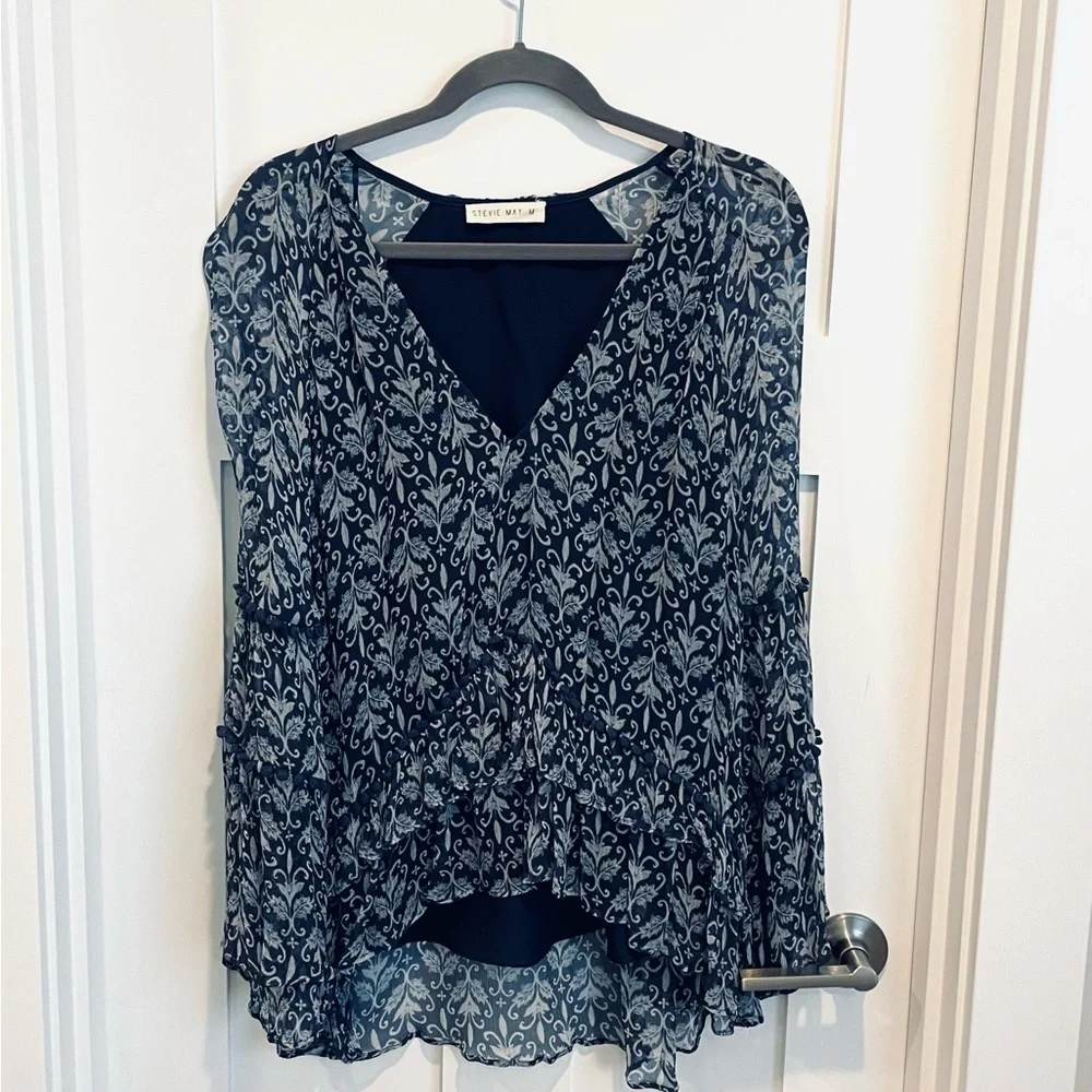 Anthropologie Stevie May Blue Boho Peasant Top Size Medium - Picture 4 of 12